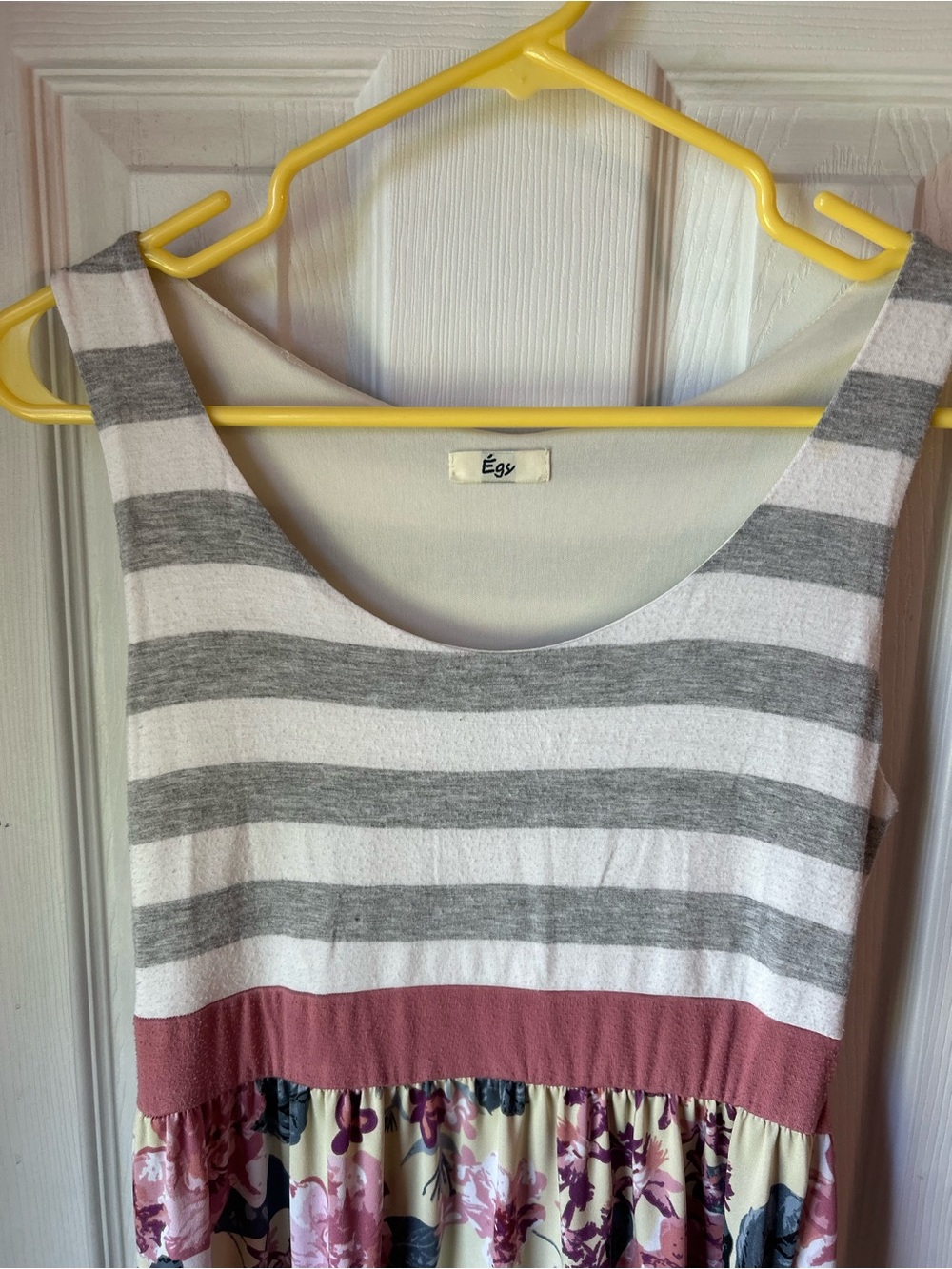 Striped Bodice Floral Maxi Dress in Cream and Dusty Rose - Picture 2 of 5